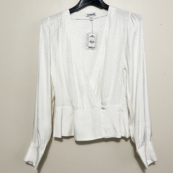 Express Tops - NWT Express Satin White Leopard Burnout Wrap Blouse S